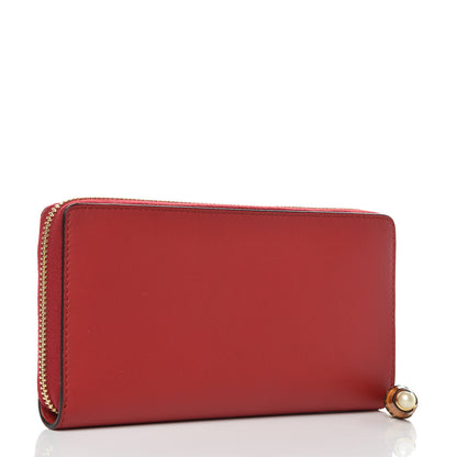 Gucci Calfskin Bamboo Round Zip Long Wallet Red 3 of 8