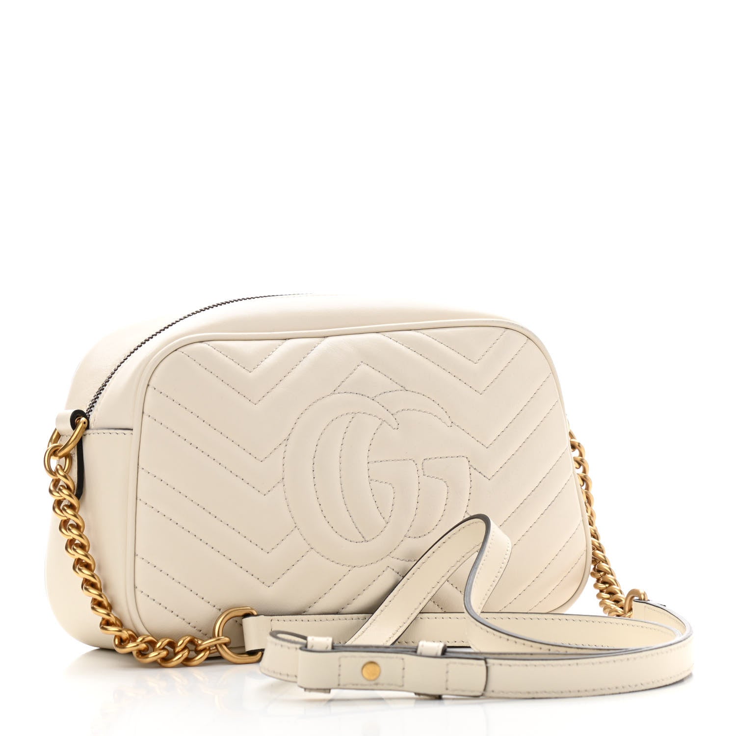 Gucci Calfskin Matelasse Small GG Marmont Chain Shoulder Bag White 3 of 10