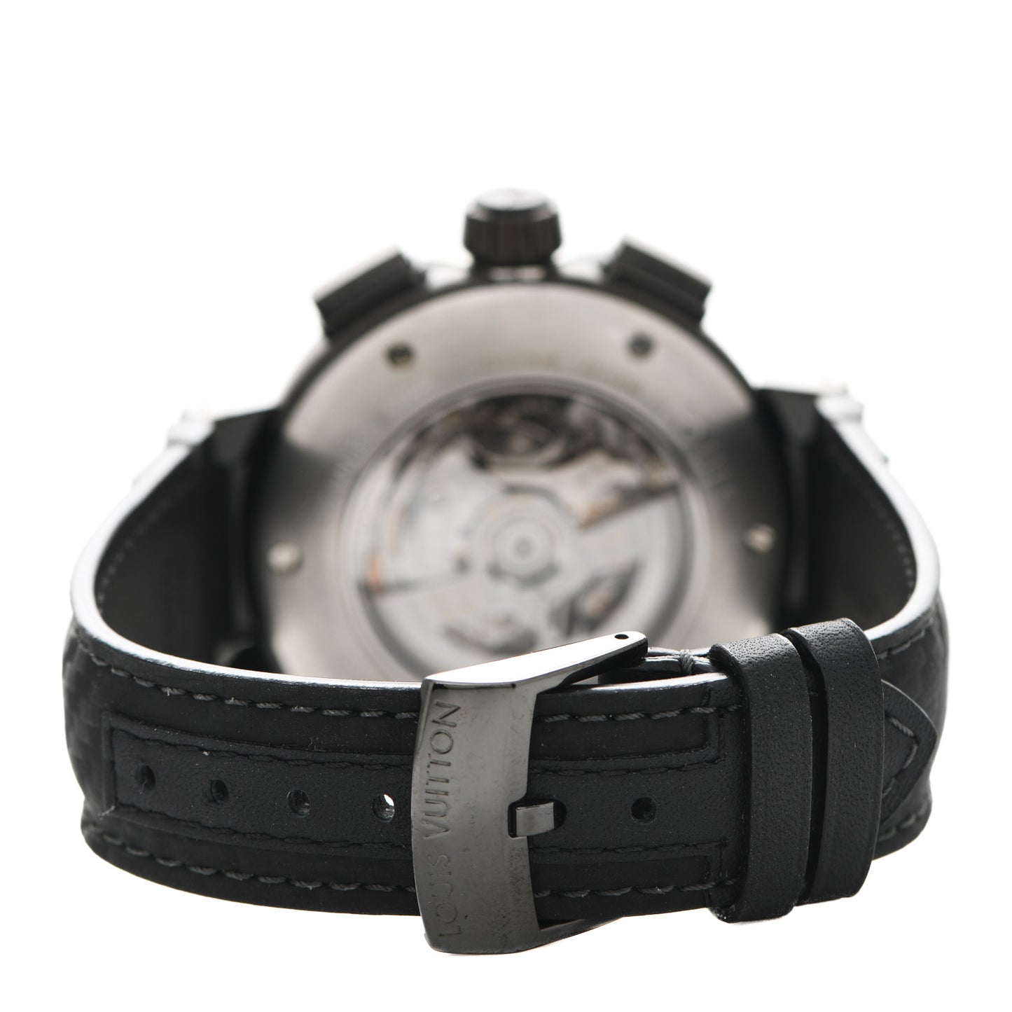 Stainless Steel Calfskin 45mm Tambour Chronograph GMT Automatic Watch Black