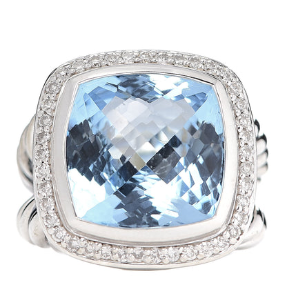 David Yurman Sterling Silver Diamond Blue Topaz 14mm Albion Ring 53 6.25 1 of 5
