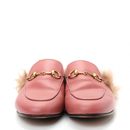 Gucci Calfskin Fur Womens Princetown Slippers 37.5 Lipstick Rose Natural 2 of 10
