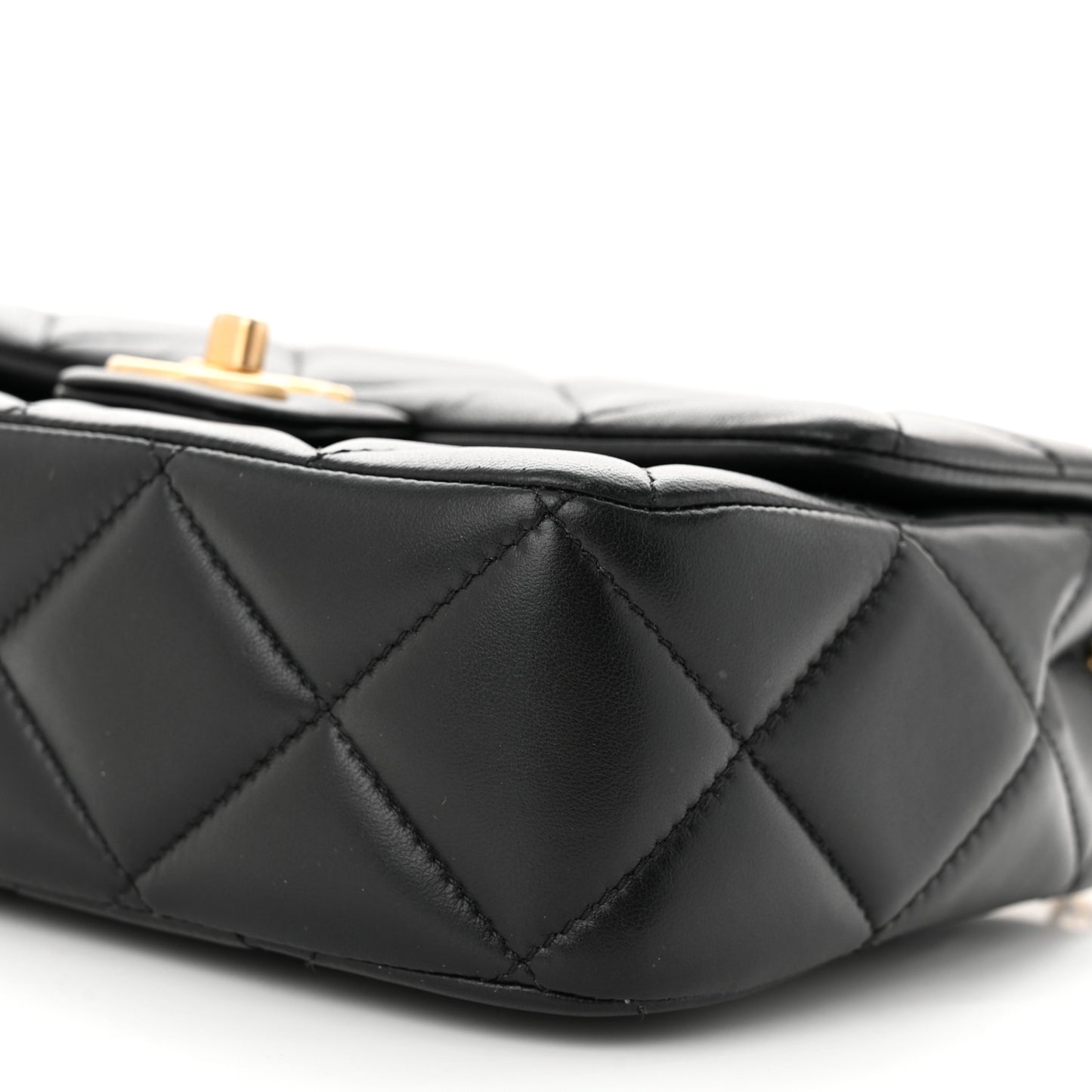 Lambskin Enamel Pearl Quilted Mini Charm Me Square Flap Black