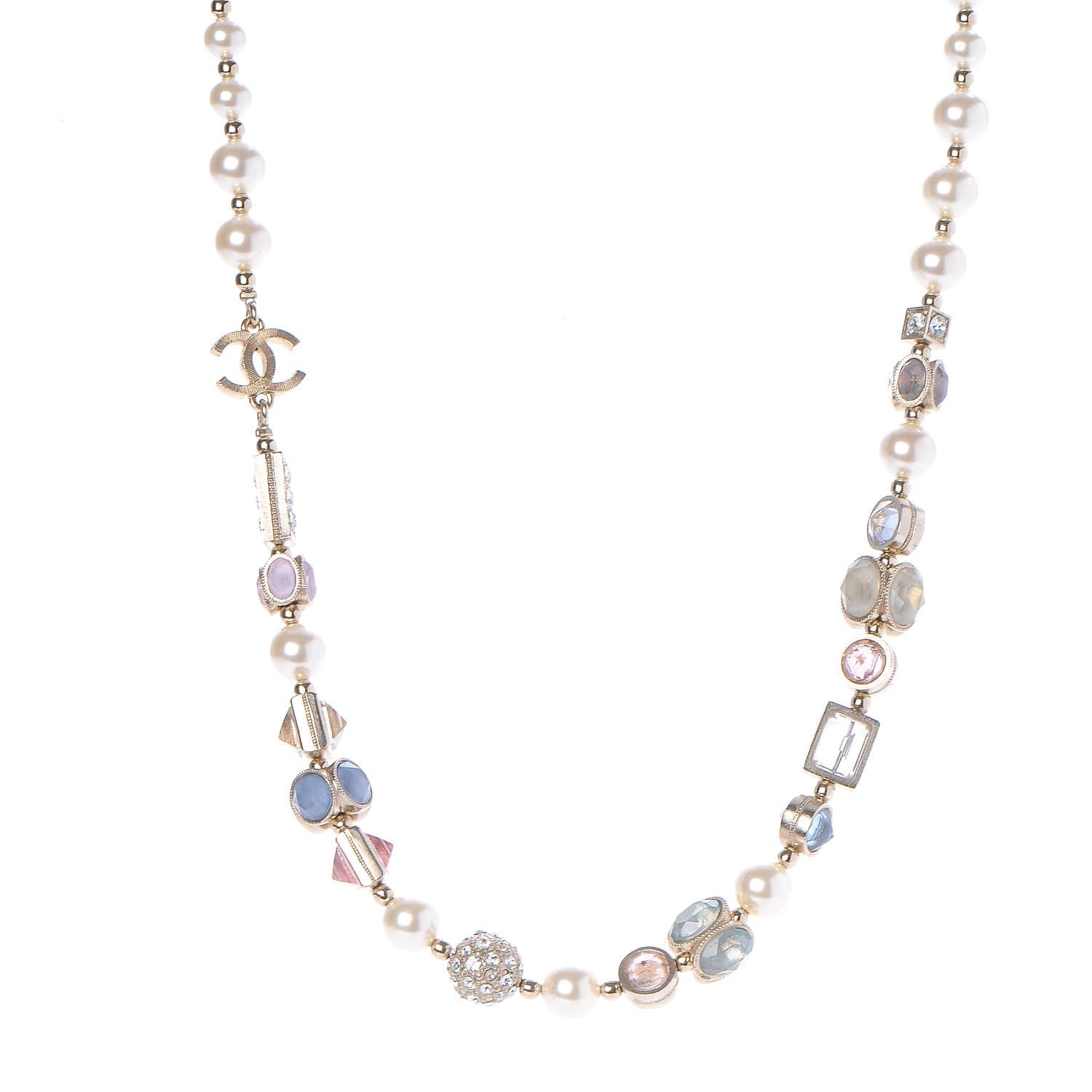 Chanel Pearl Crystal Short Necklace Gold Multicolor 1 of 7