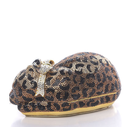 Judith Leiber Swarovski Crystal Leopard Sleeping Cat Minaudiere Clutch Gold Multicolor 4 of 15