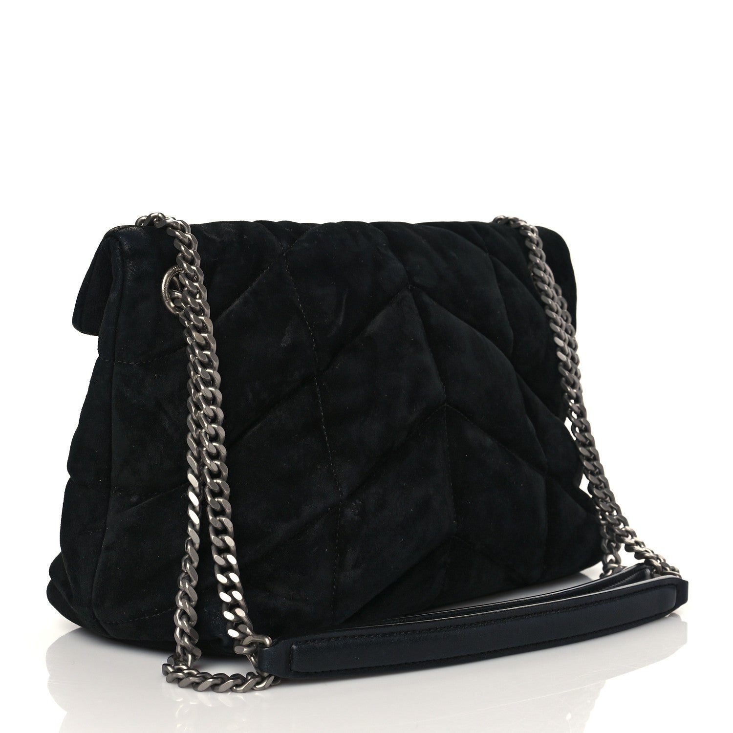 Saint Laurent Suede Calfskin Quilted Small Loulou Puffer Monogram Chain Satchel Black 3 of 12