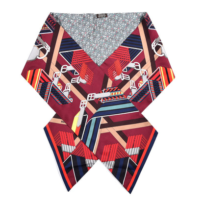 Hermes Silk Sangles en Zigzag Fleuries Maxi Twilly Bordeaux Jaune Vif Vert 1 of 4