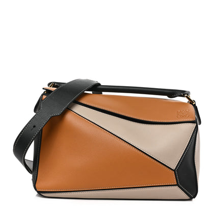 Loewe Grained Calfskin Medium Puzzle Bag Amber Light Oat 1 of 9