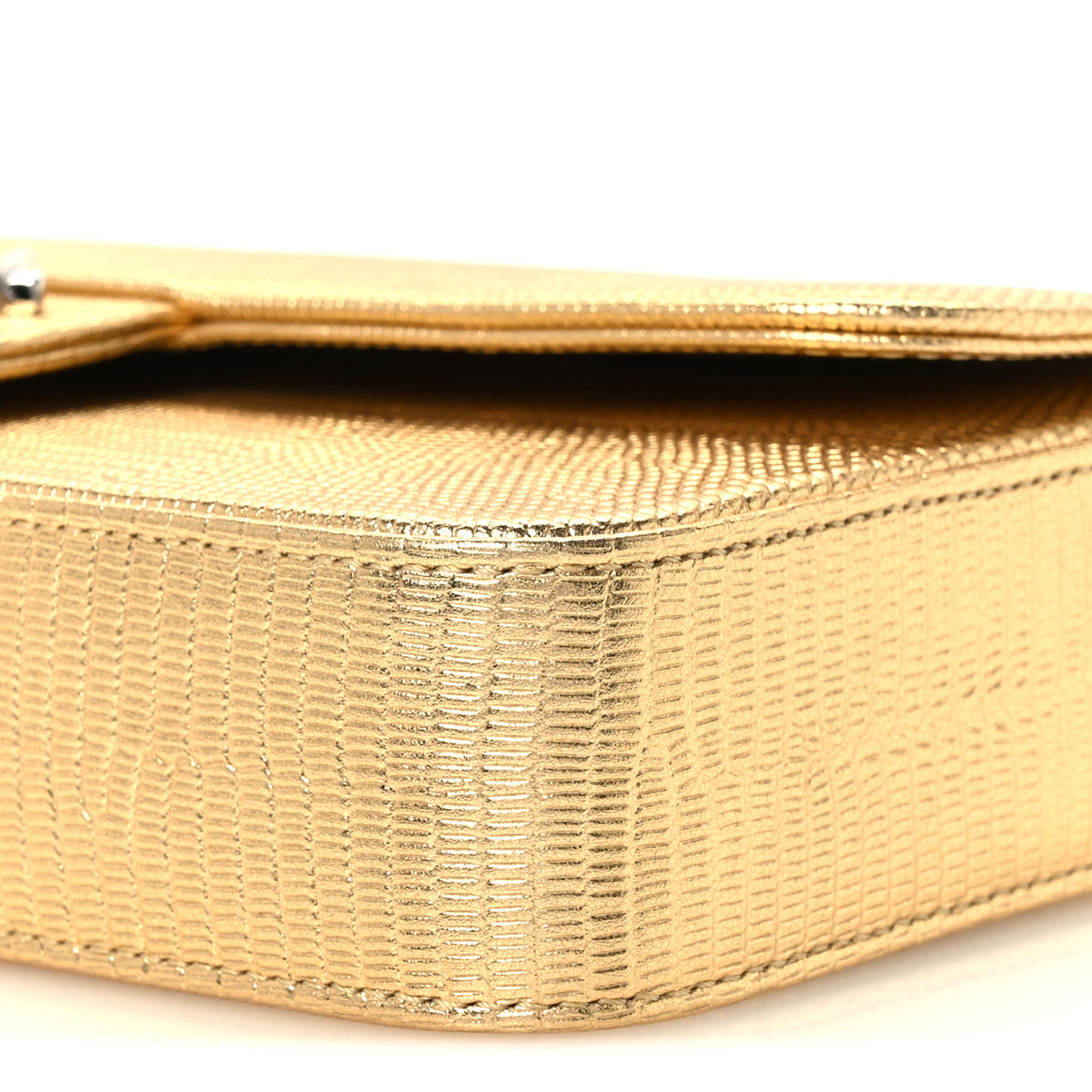 Metallic Calfskin Lizard Embossed Small East West Flap Gold