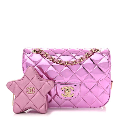 Chanel Mirror Calfskin Metallic Calfskin Quilted Hollywood Boulevard Mini Flap With Coin Purse Light Purple 1 of 11