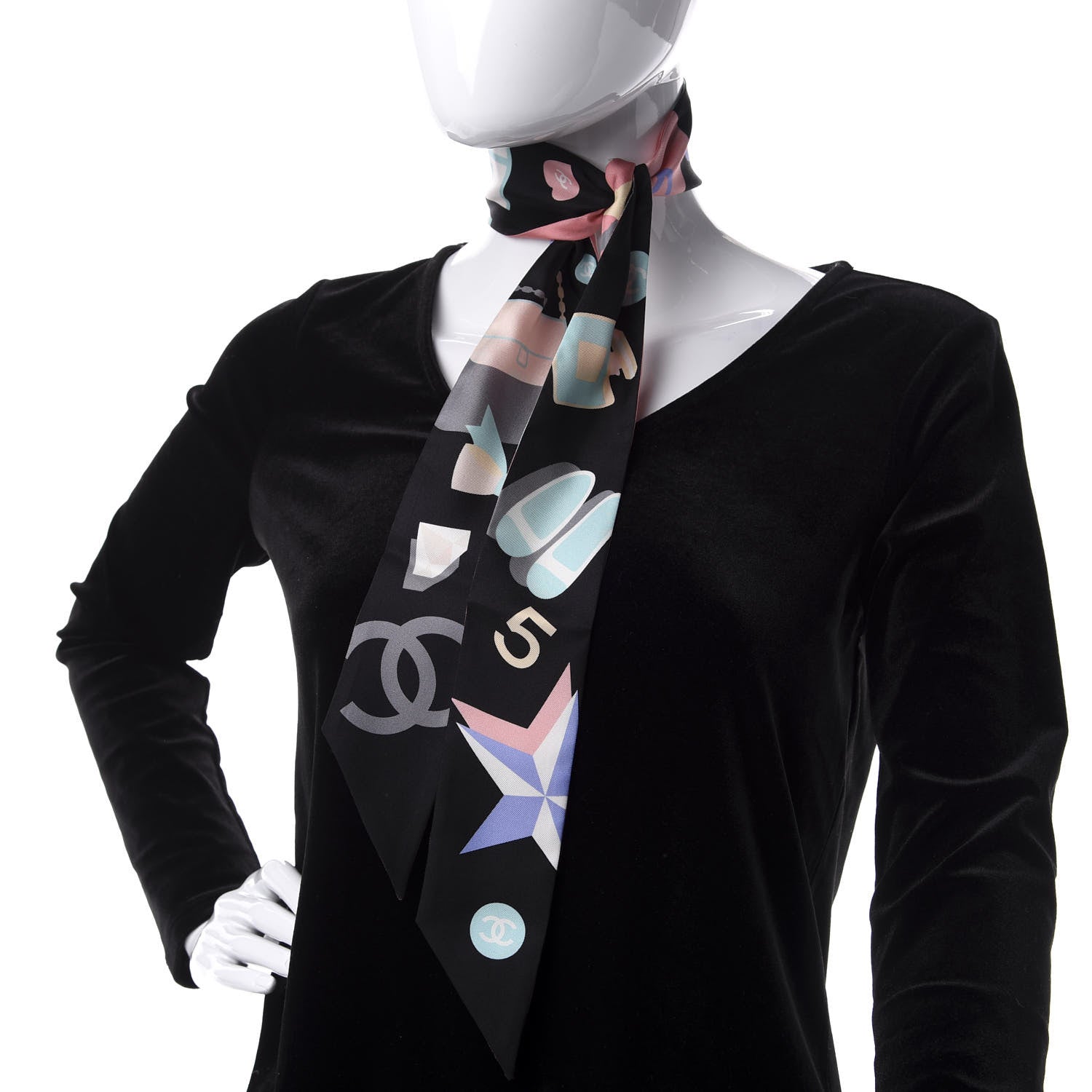 Chanel Silk Twill Slim Bandeau Scarf Pink Black 2 of 3