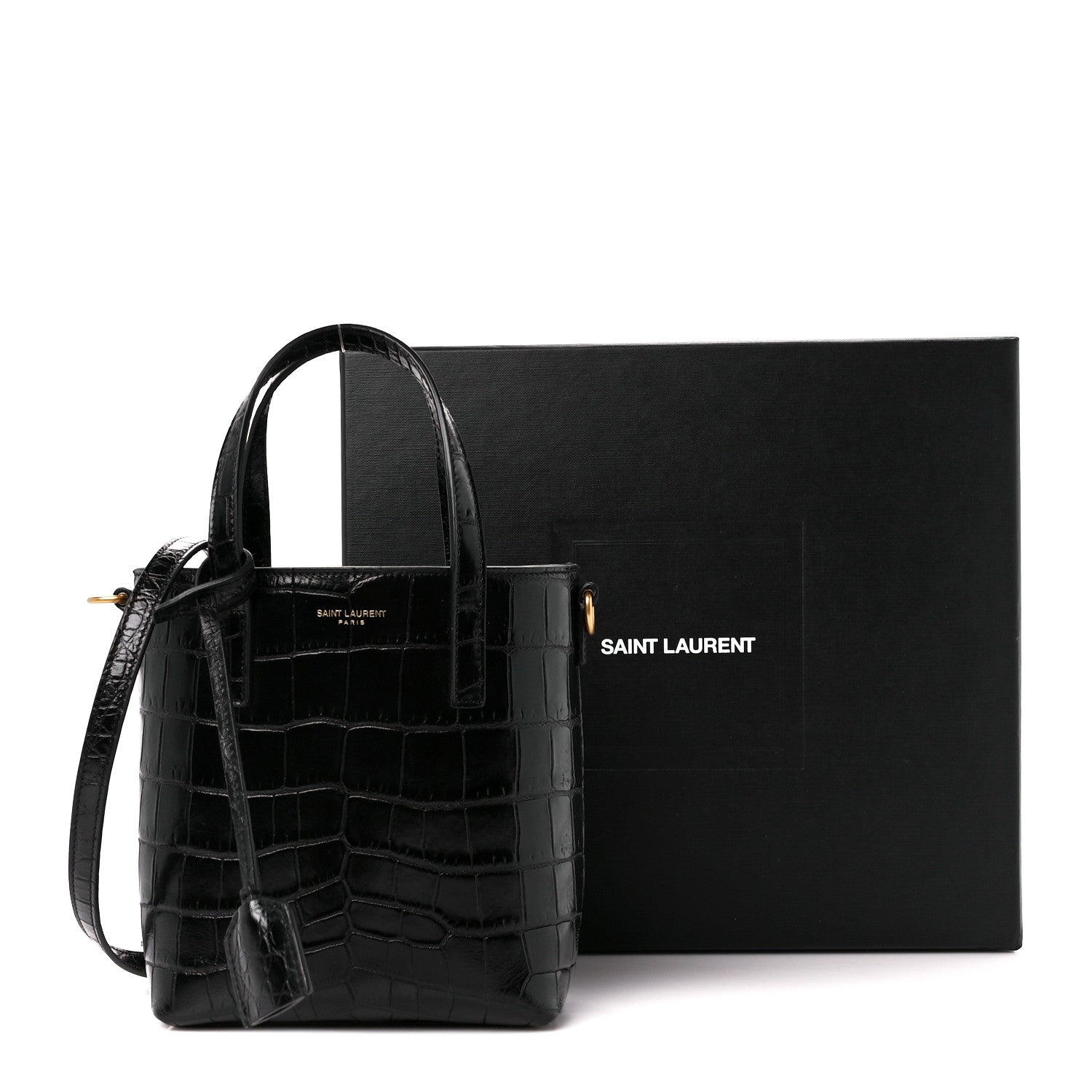 Saint Laurent Calfskin Crocodile Embossed Paris Mini Toy Shopper Tote Black 12 of 12
