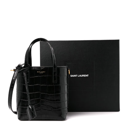 Saint Laurent Calfskin Crocodile Embossed Paris Mini Toy Shopper Tote Black 12 of 12