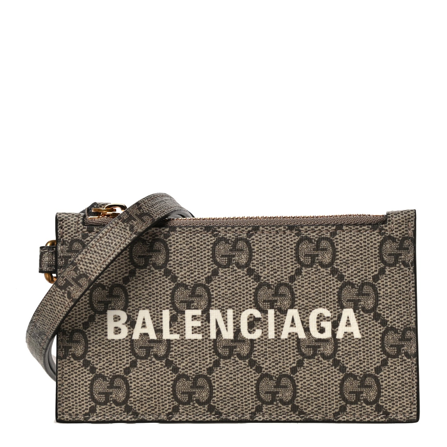 X BALENCIAGA GG Supreme Monogram Logo Card Case With Strap Beige Ebony