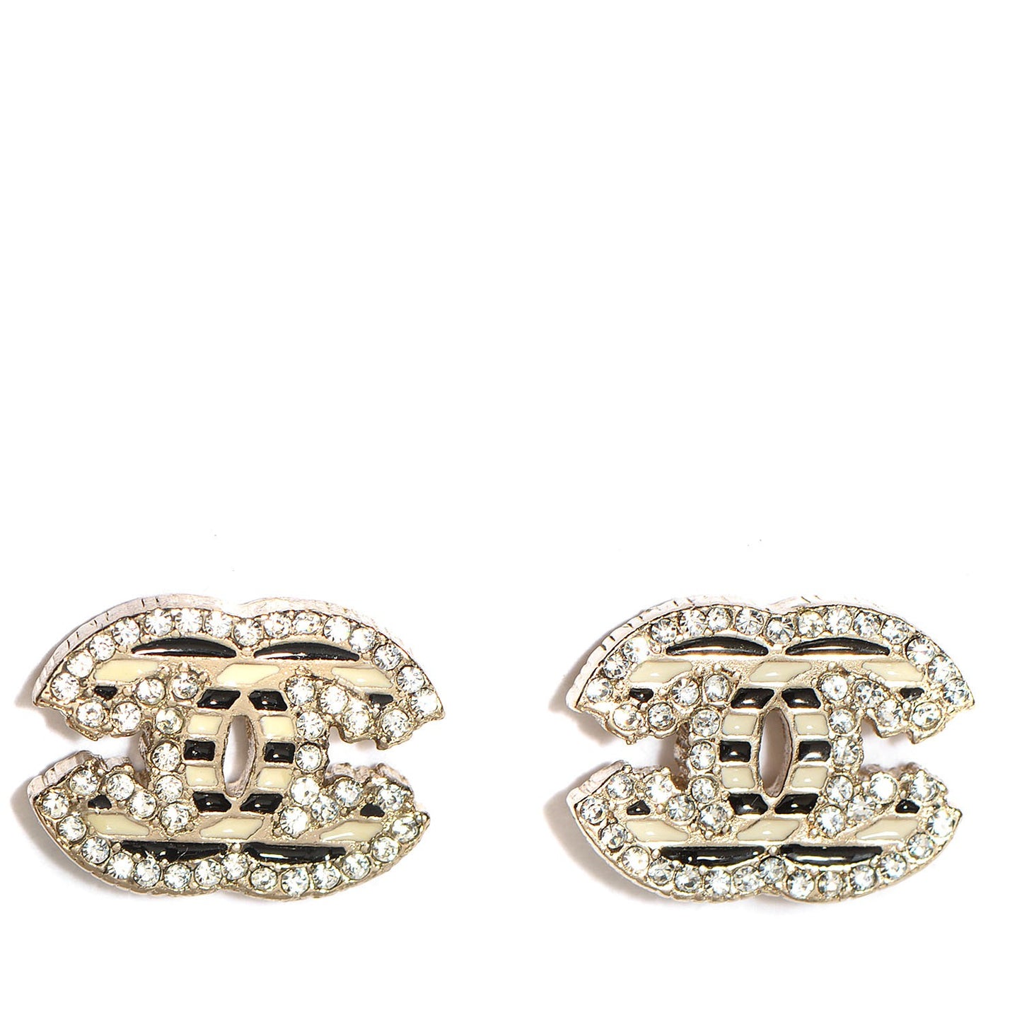 Crystal CC Enamel Striped Stud Earrings Gold