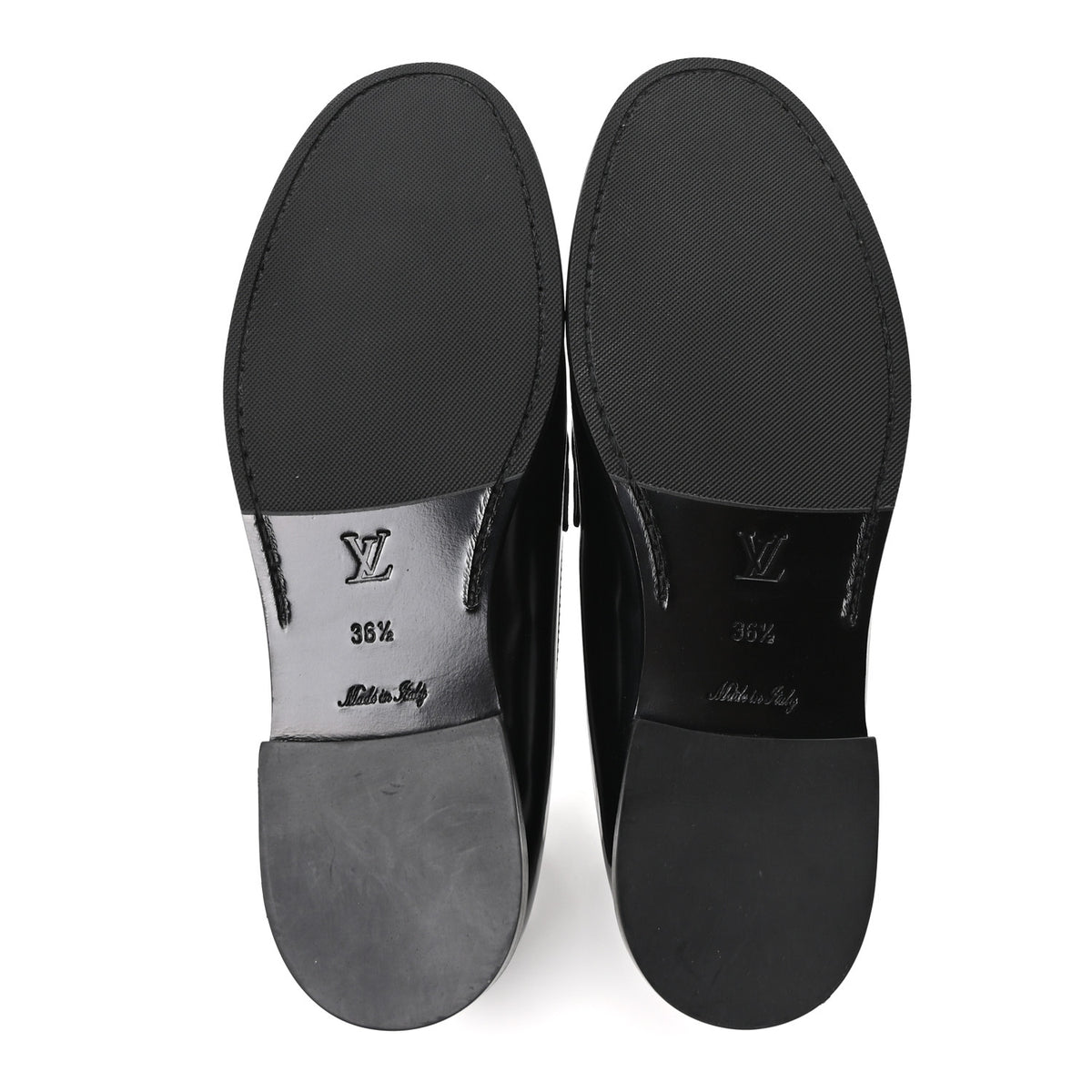 Glazed Calfskin Chess Flat Loafers 36.5 Black