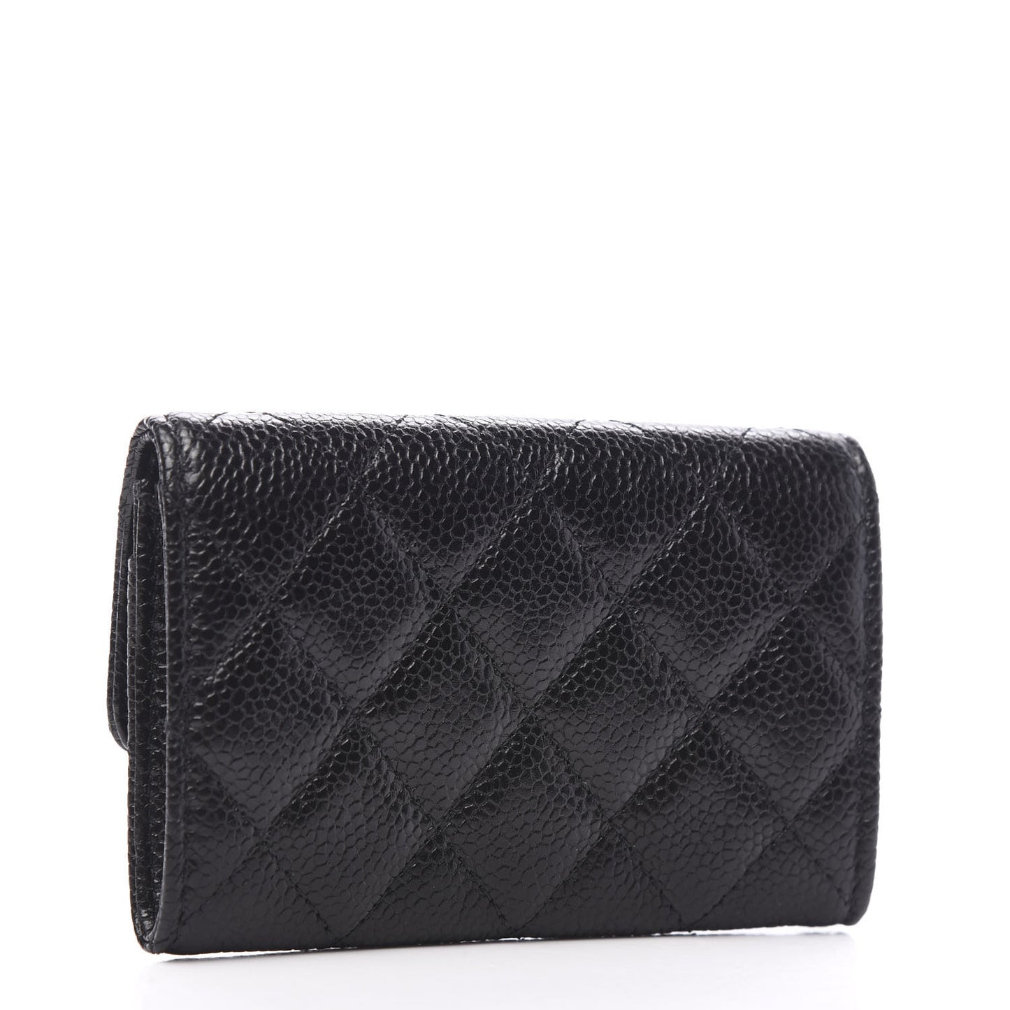Caviar Quilted Flap Card Holder Black