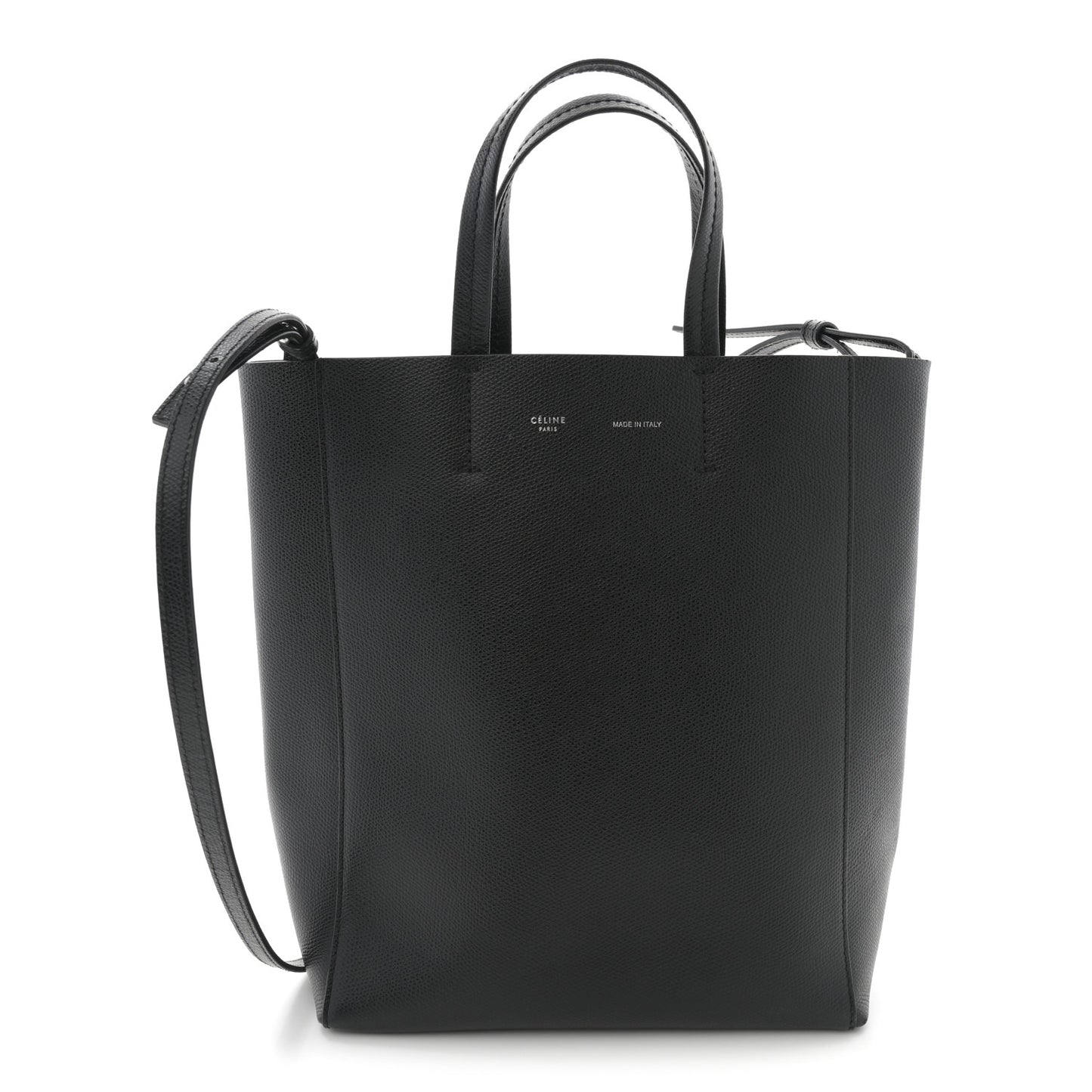 Grained Calfskin Small Vertical Cabas Black