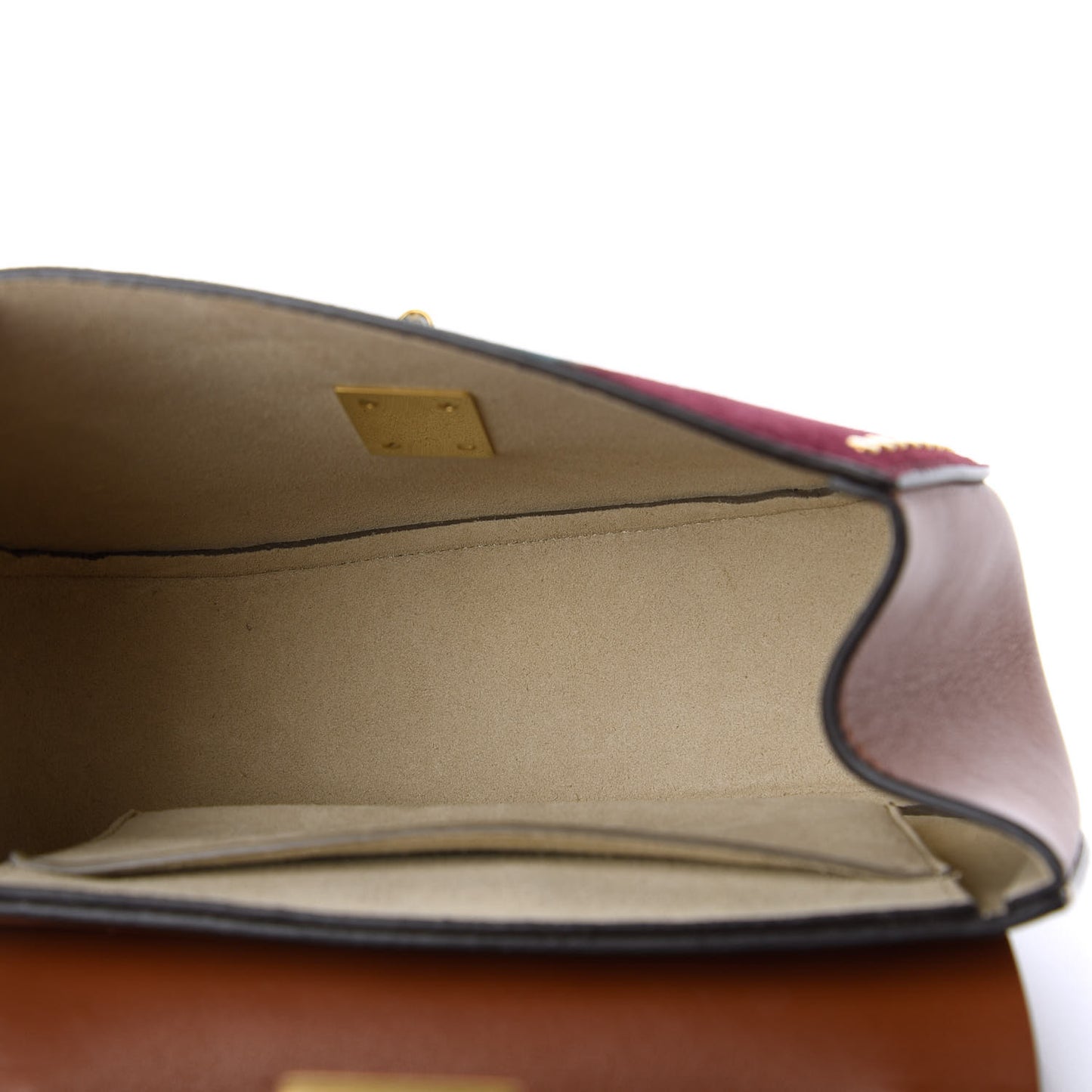 Suede Calfskin Striped Patchwork Studded Drew Shoulder Bag Caramel Multicolor