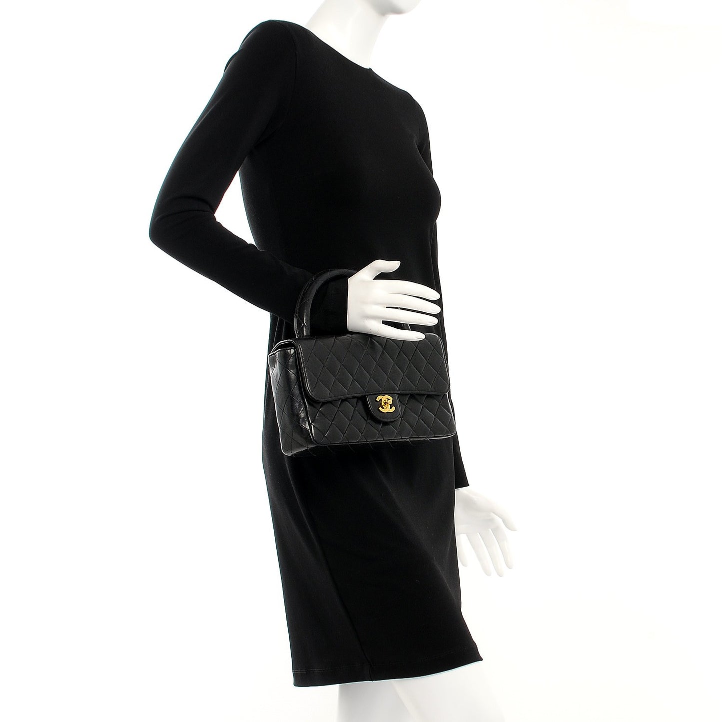 Lambskin Quilted Medium Rectangular Kelly Flap Bag Black