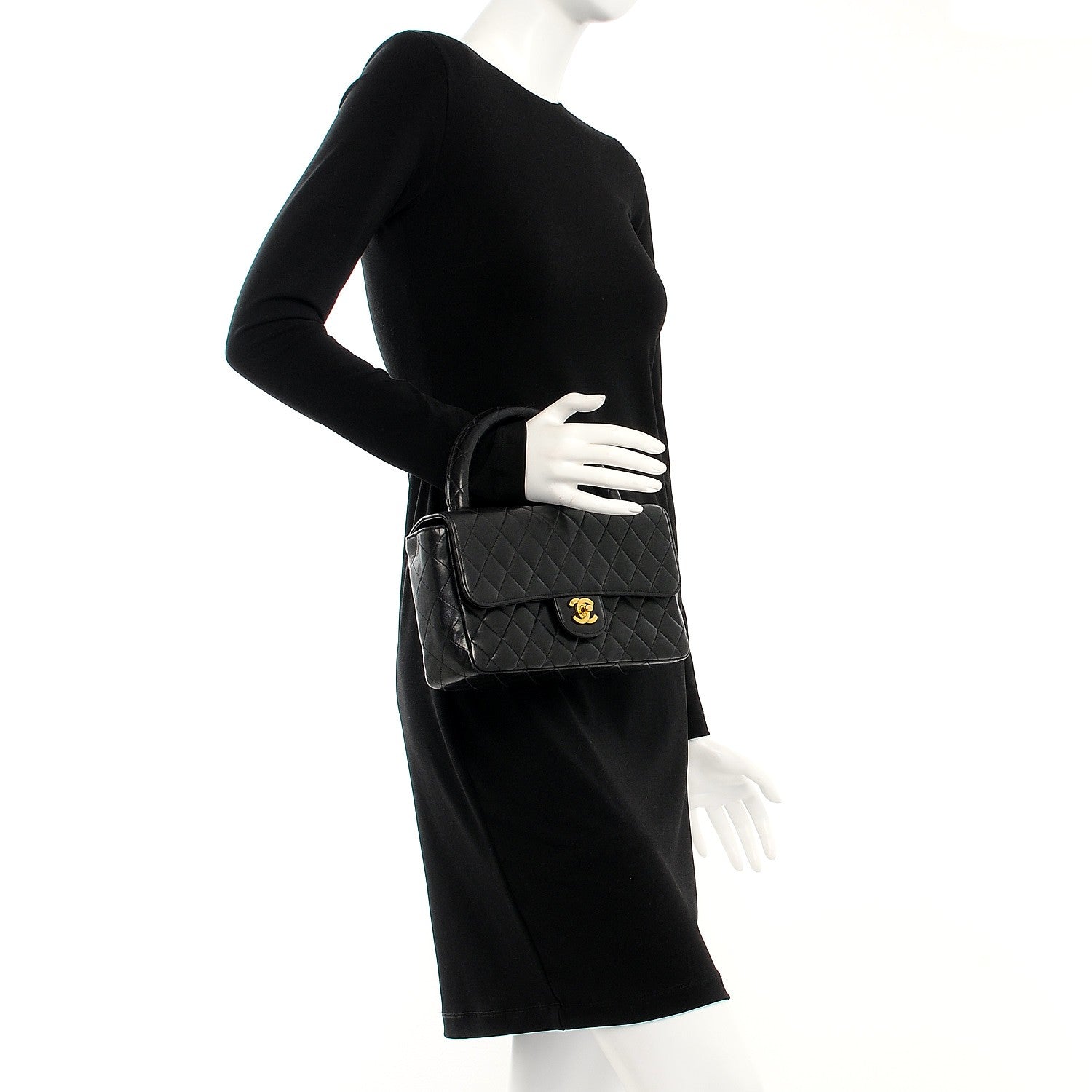 Chanel Lambskin Quilted Medium Rectangular Kelly Flap Bag Black 2 of 11