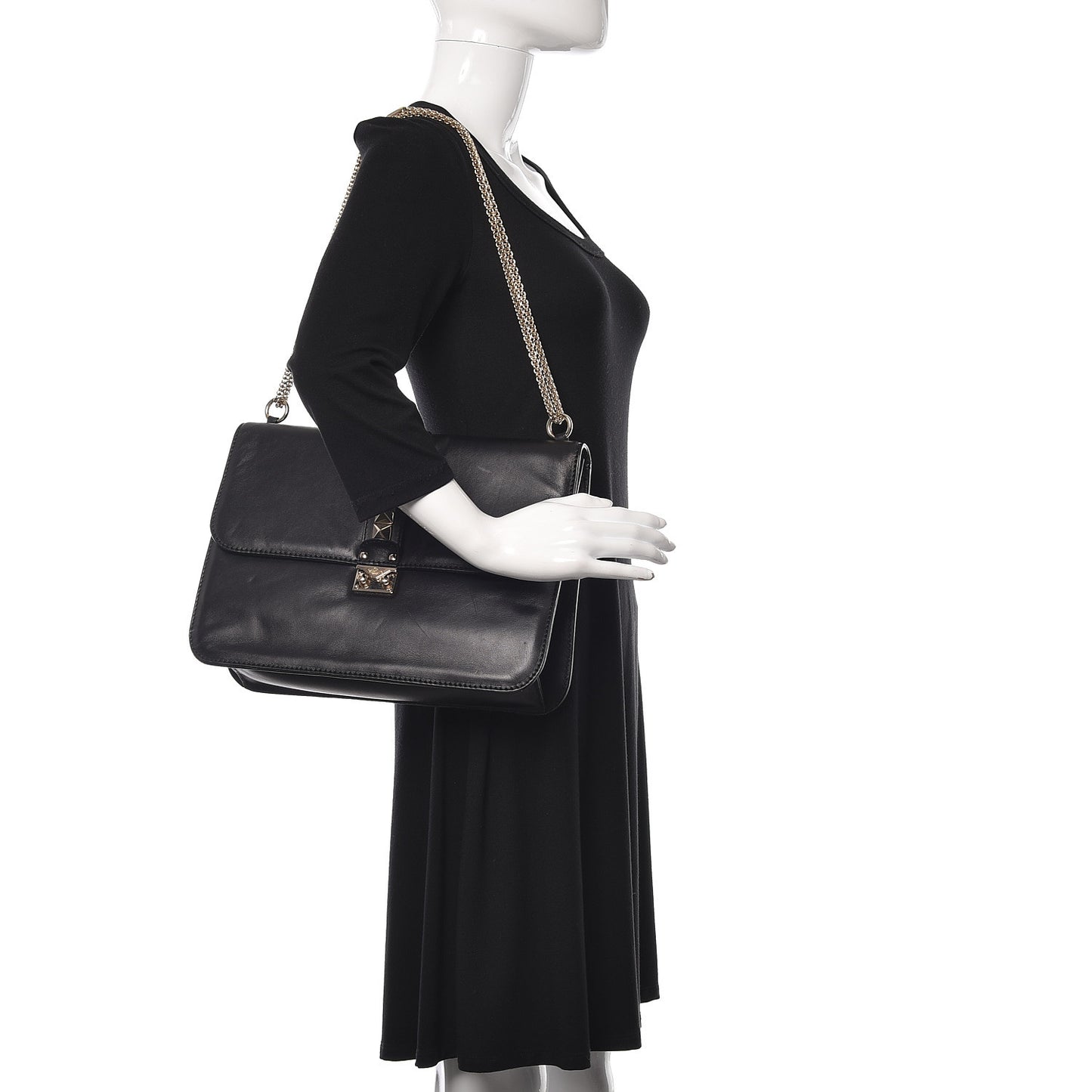 Vitello Extra Large Glam Lock Rockstud Flap Black