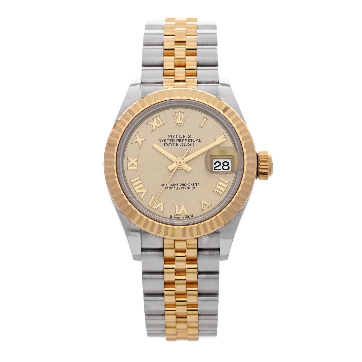 Stainless Steel 18K Yellow Gold 28mm Oyster Perpetual Datejust Watch Champagne Roman 279173
