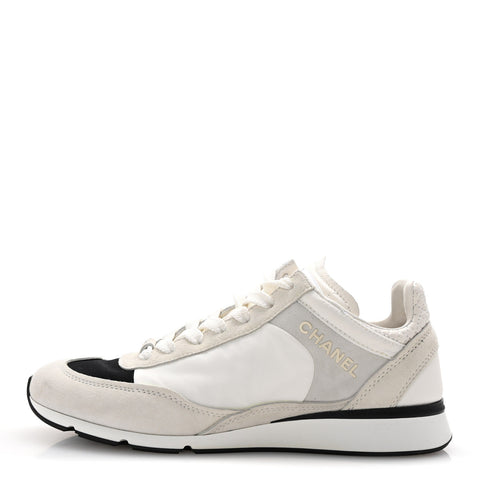 Nylon Suede Kidskin Calfskin Logo Sneakers 37 White Black