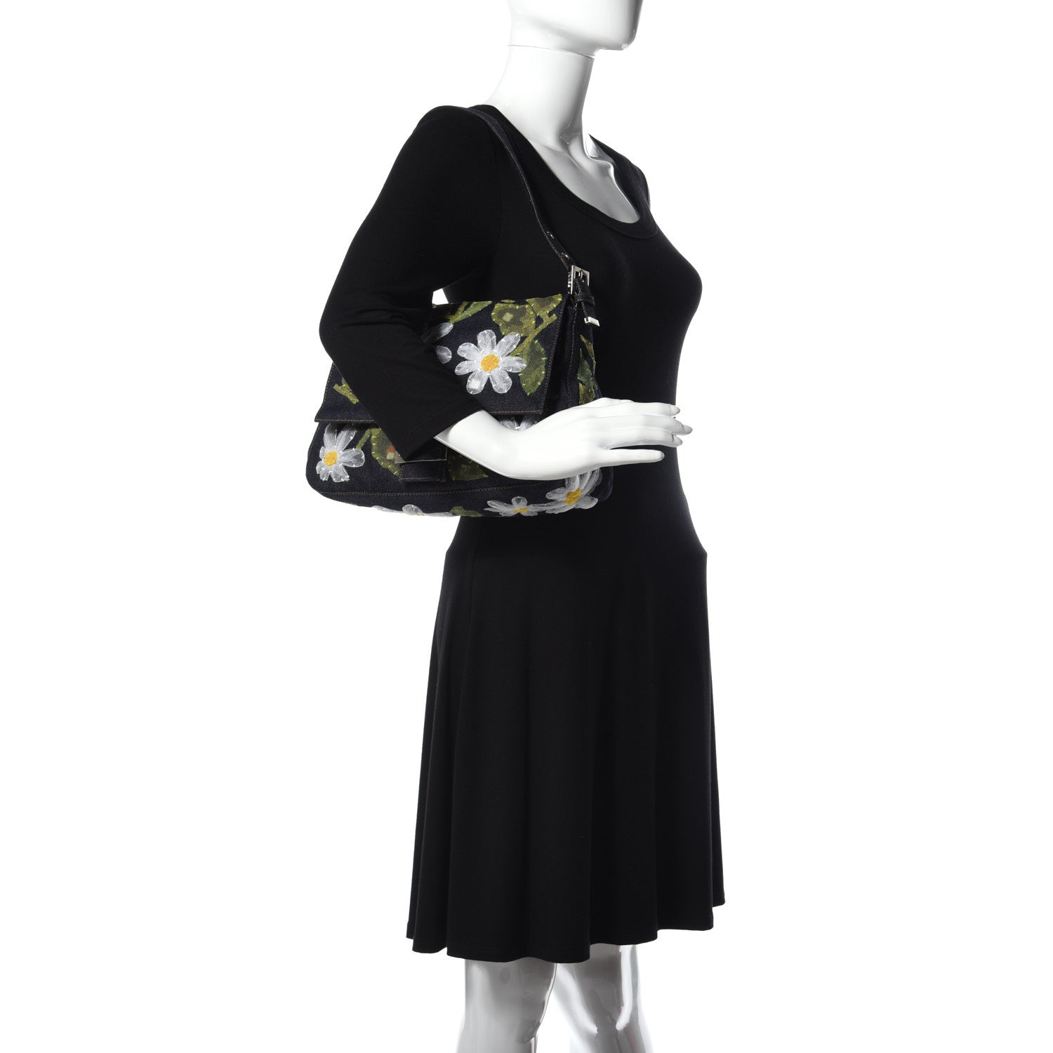 Fendi Denim Flower Applique Mama Baguette Blue 2 of 8