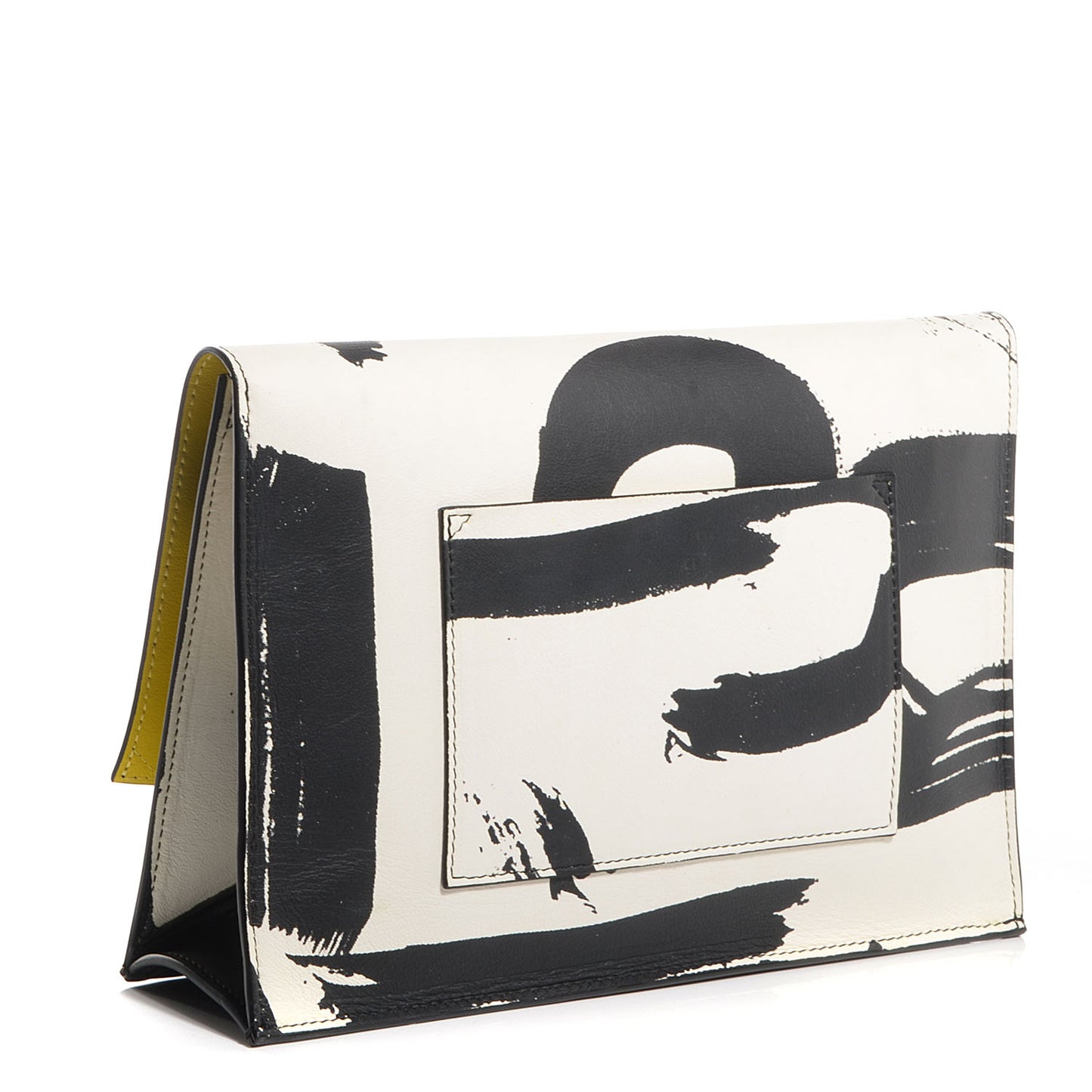 Lambskin Small Printed Lunch Bag Clutch Black White