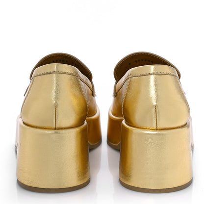 Chanel Laminated Calfskin CC Platform Loafers 37.5 Golden 5 of 10