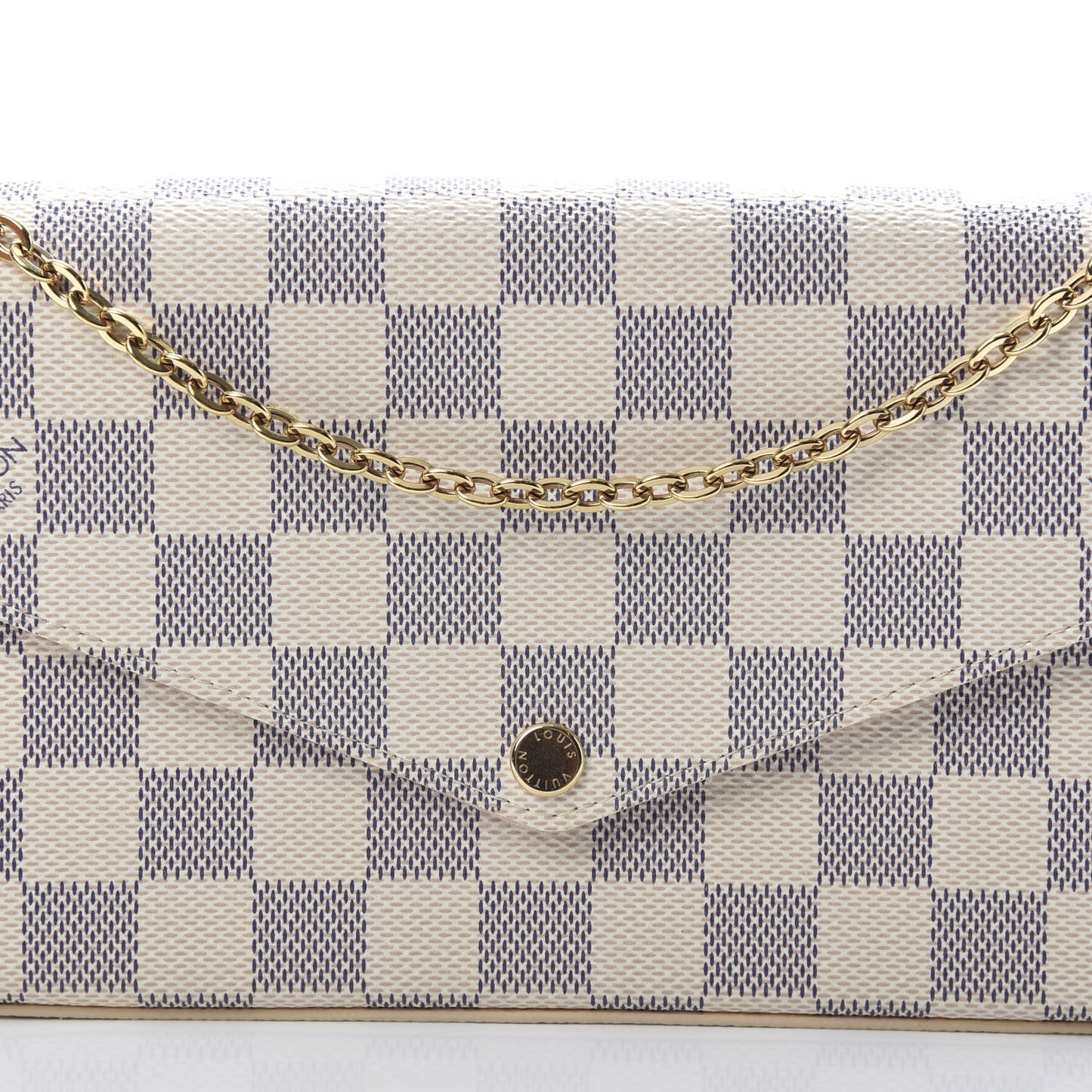 Damier Azur Pochette Felicie Chain Wallet Rose Ballerine