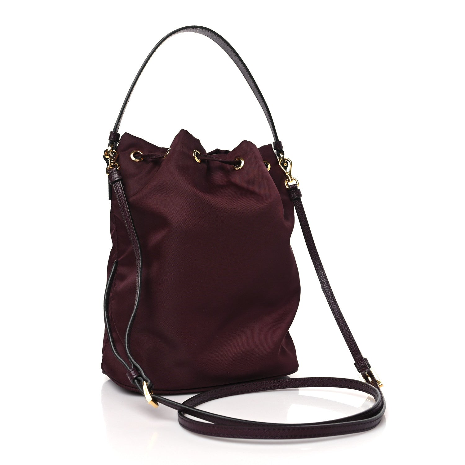 Prada Re-Nylon Saffiano Duet Bucket Crossbody Bag Bordeaux 3 of 9