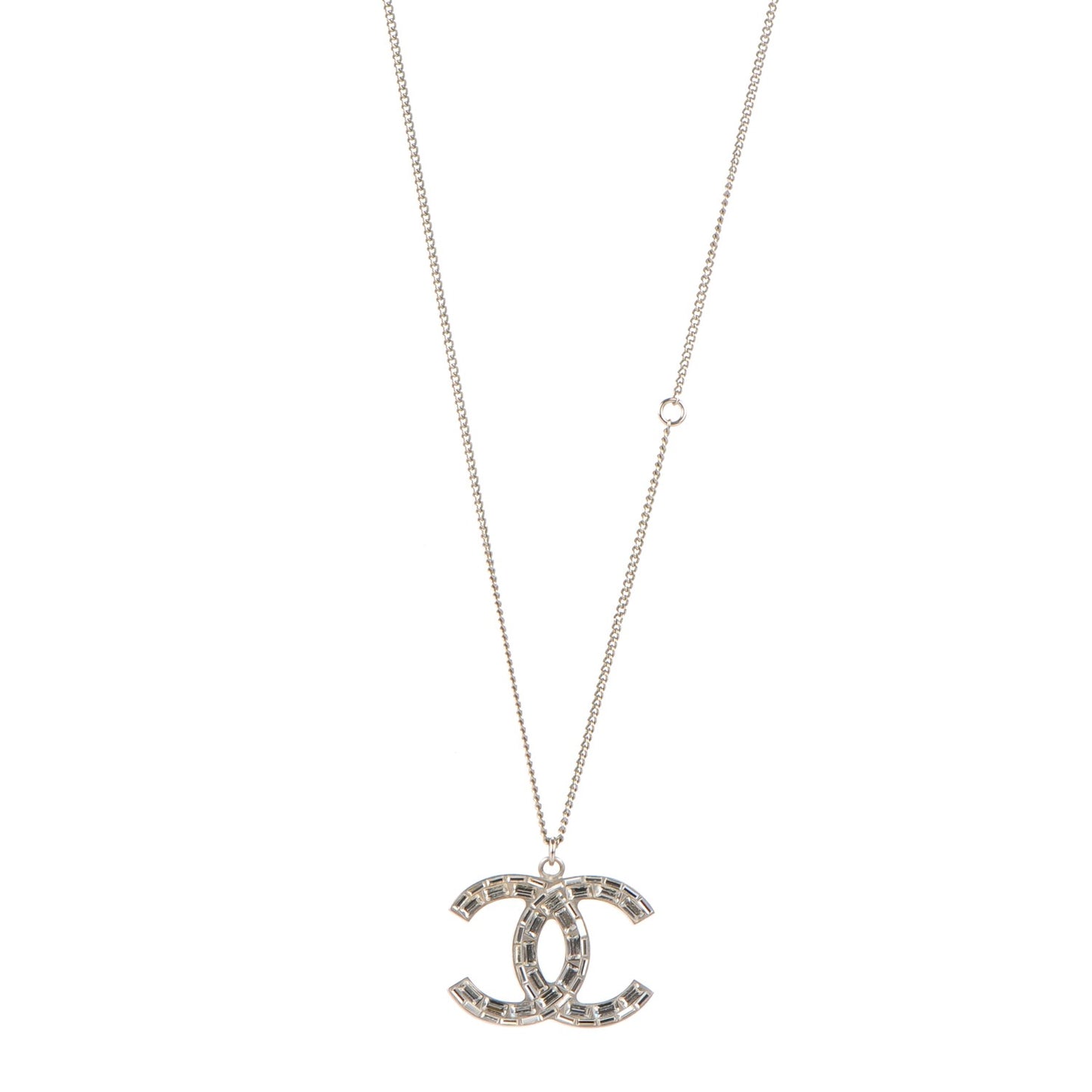 Baguette Crystal Glitter Large CC Necklace Silver
