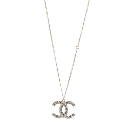 Chanel Baguette Crystal Glitter Large CC Necklace Silver 1 of 5