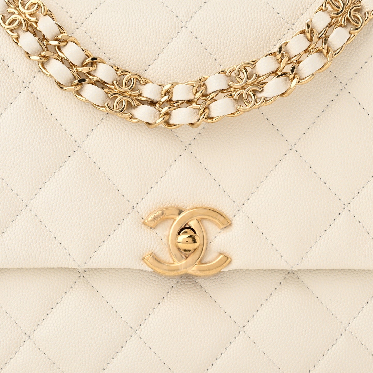 Caviar Quilted Coco First Flap White