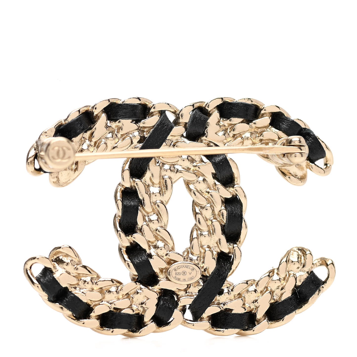 Lambskin Crystal Vintage Allure CC Chain Brooch Black Gold