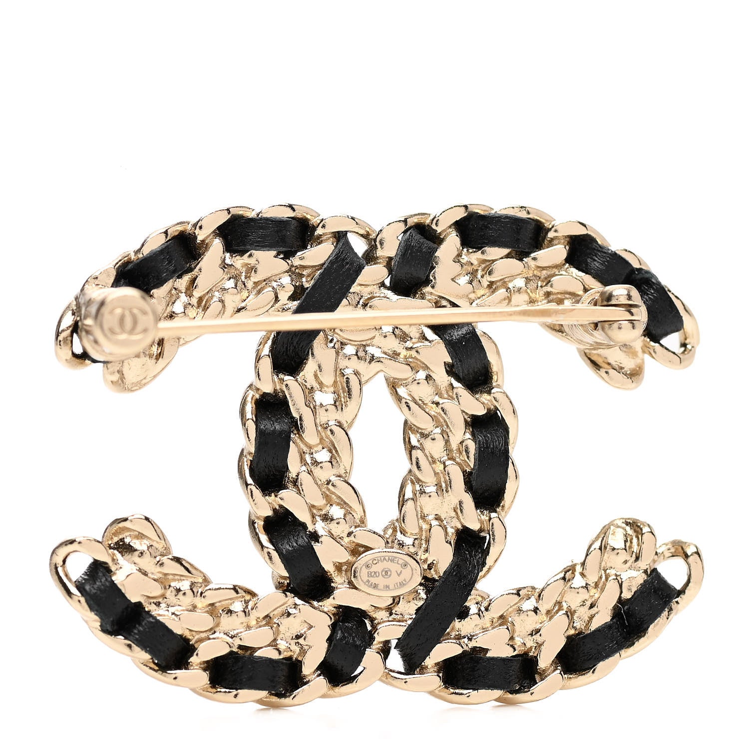 Chanel Lambskin Crystal Vintage Allure CC Chain Brooch Black Gold 3 of 5
