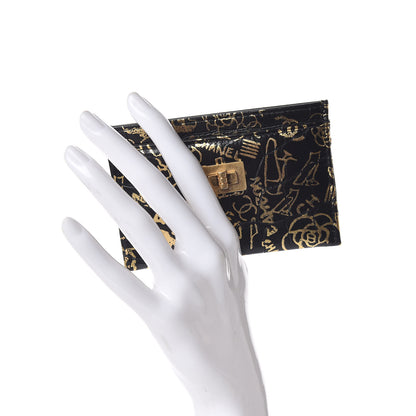 Chanel Calfskin Crocodile Embossed Graffiti 2.55 Cocodile Reissue Card Holder Black Gold 2 of 9