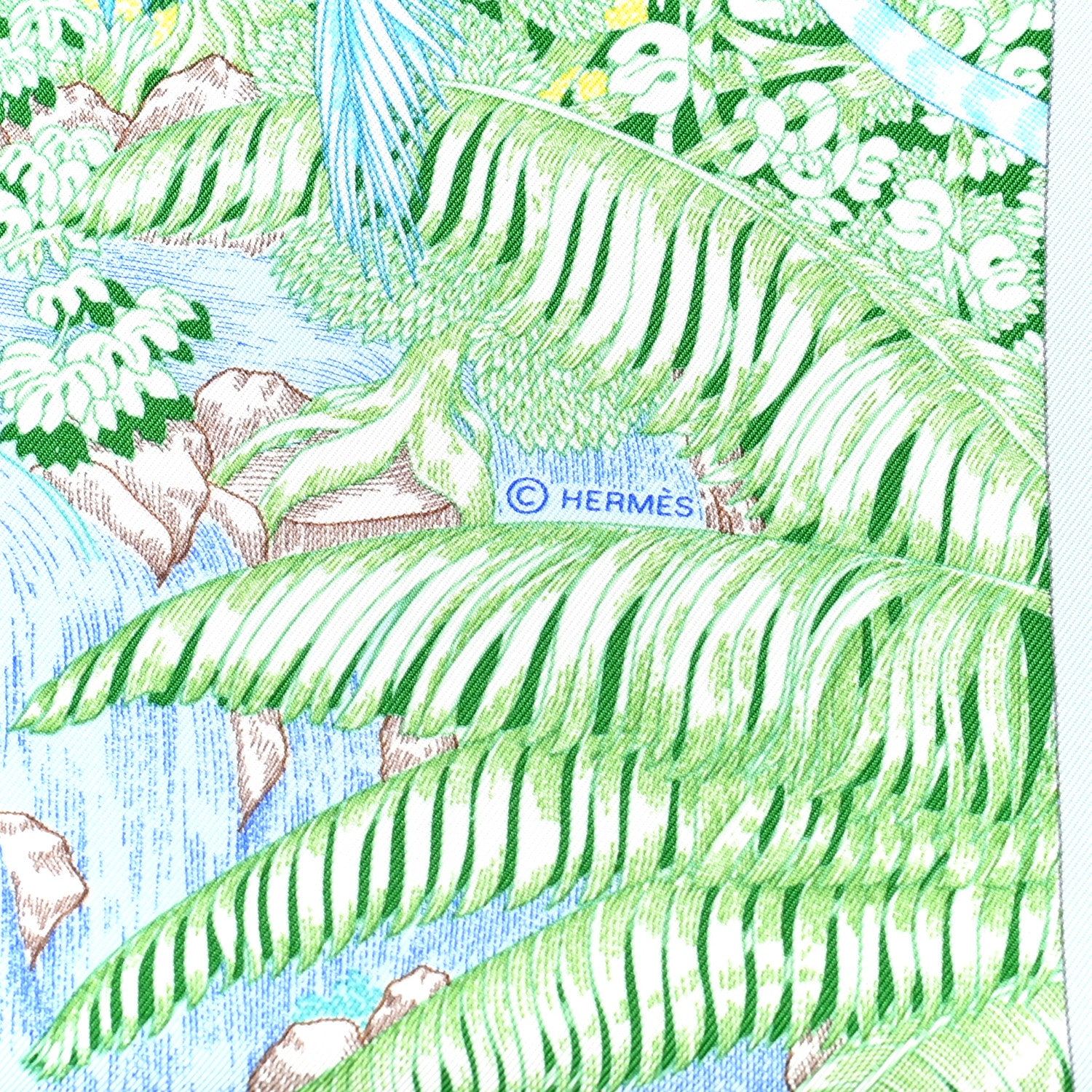 Hermes Silk Twill Faubourg Tropical Scarf 90 Bleu Vert Jaune 5 of 6