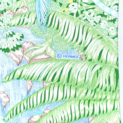 Hermes Silk Twill Faubourg Tropical Scarf 90 Bleu Vert Jaune 5 of 6