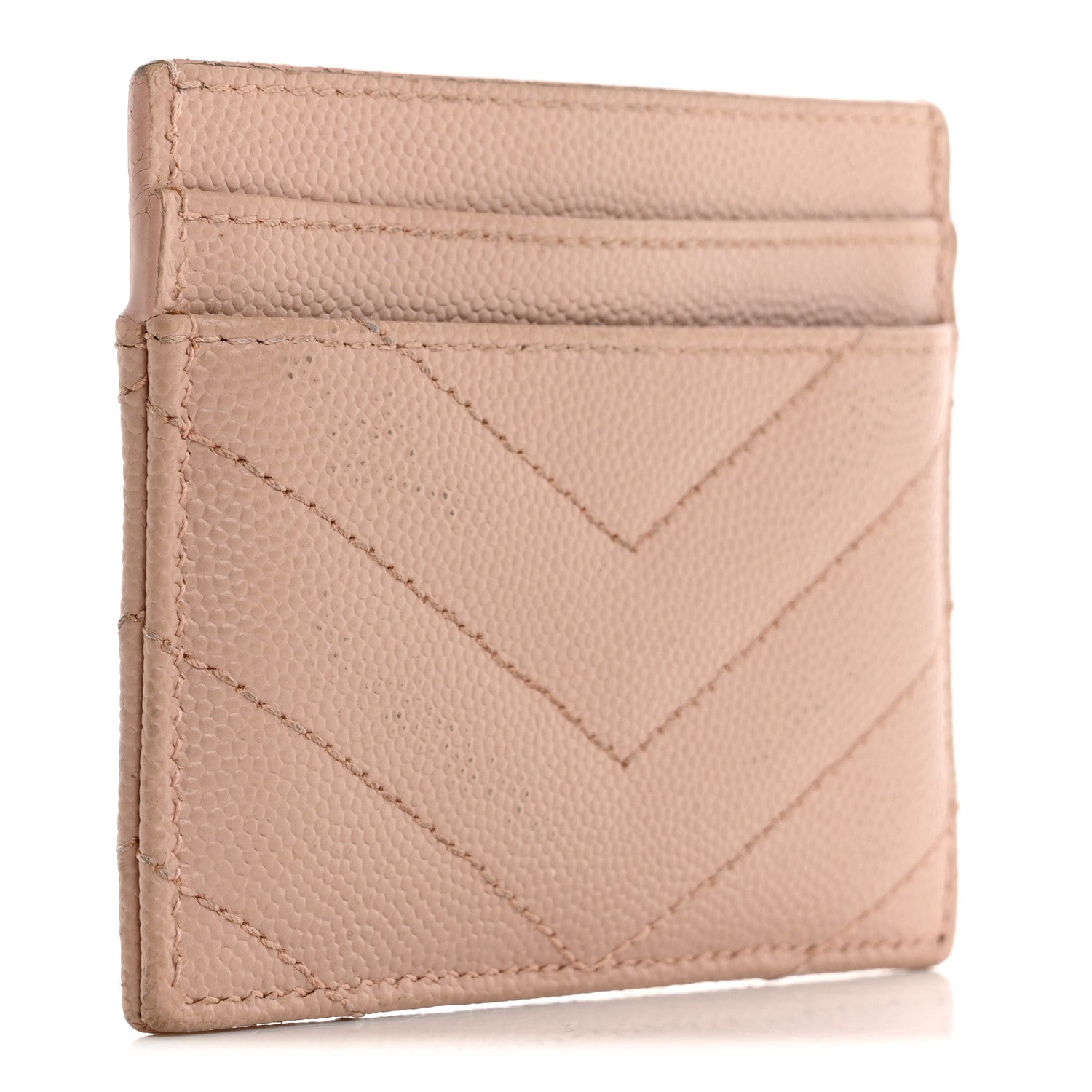 Saint Laurent Grain De Poudre Matelasse Chevron Monogram Credit Card Case Pale Pink 3 of 12
