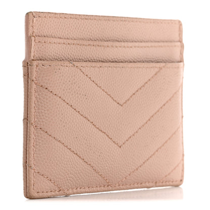 Saint Laurent Grain De Poudre Matelasse Chevron Monogram Credit Card Case Pale Pink 3 of 12