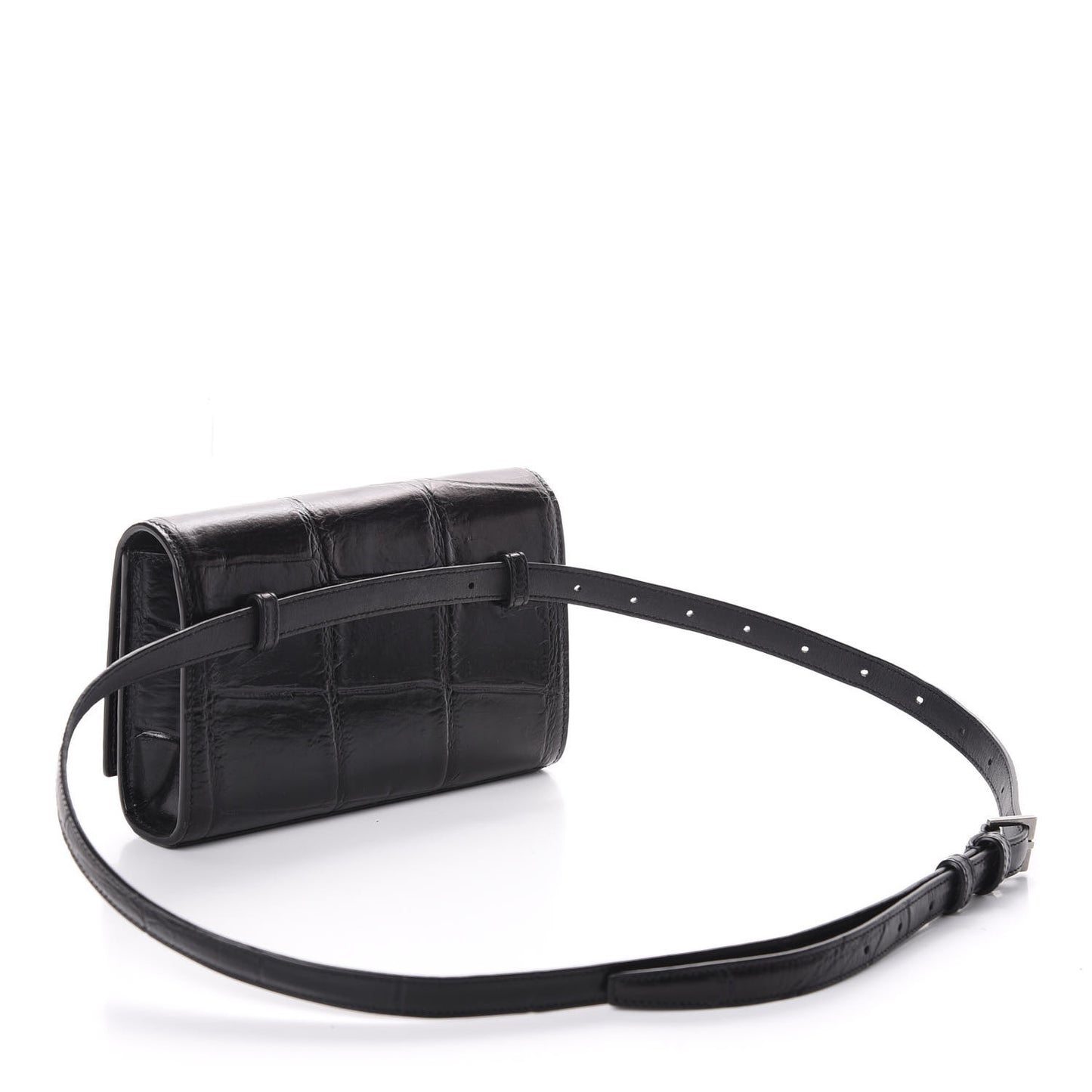 Calfskin Crocodile Embossed Monogram Kate Belt Bag Black