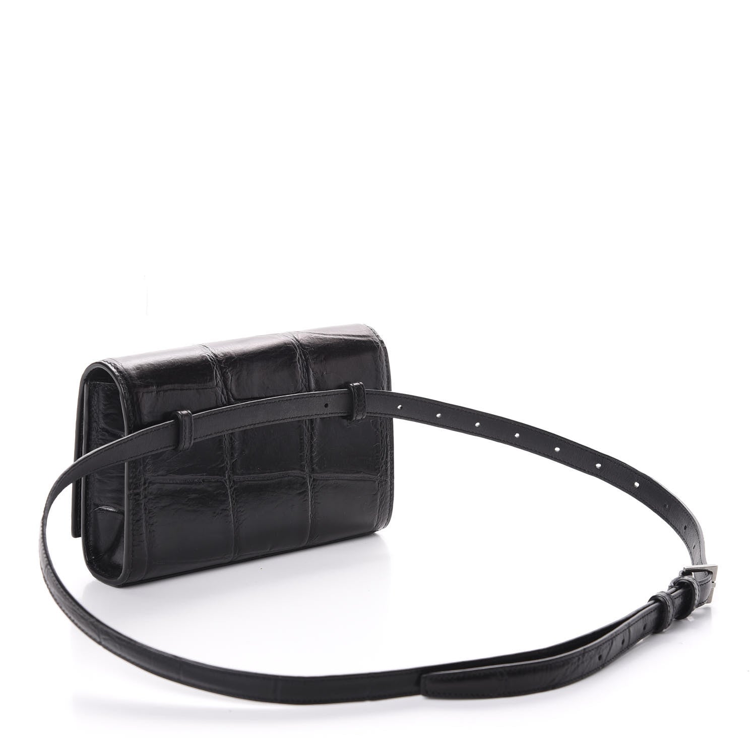 Saint Laurent Calfskin Crocodile Embossed Monogram Kate Belt Bag Black 3 of 9