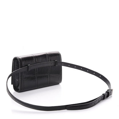 Saint Laurent Calfskin Crocodile Embossed Monogram Kate Belt Bag Black 3 of 9