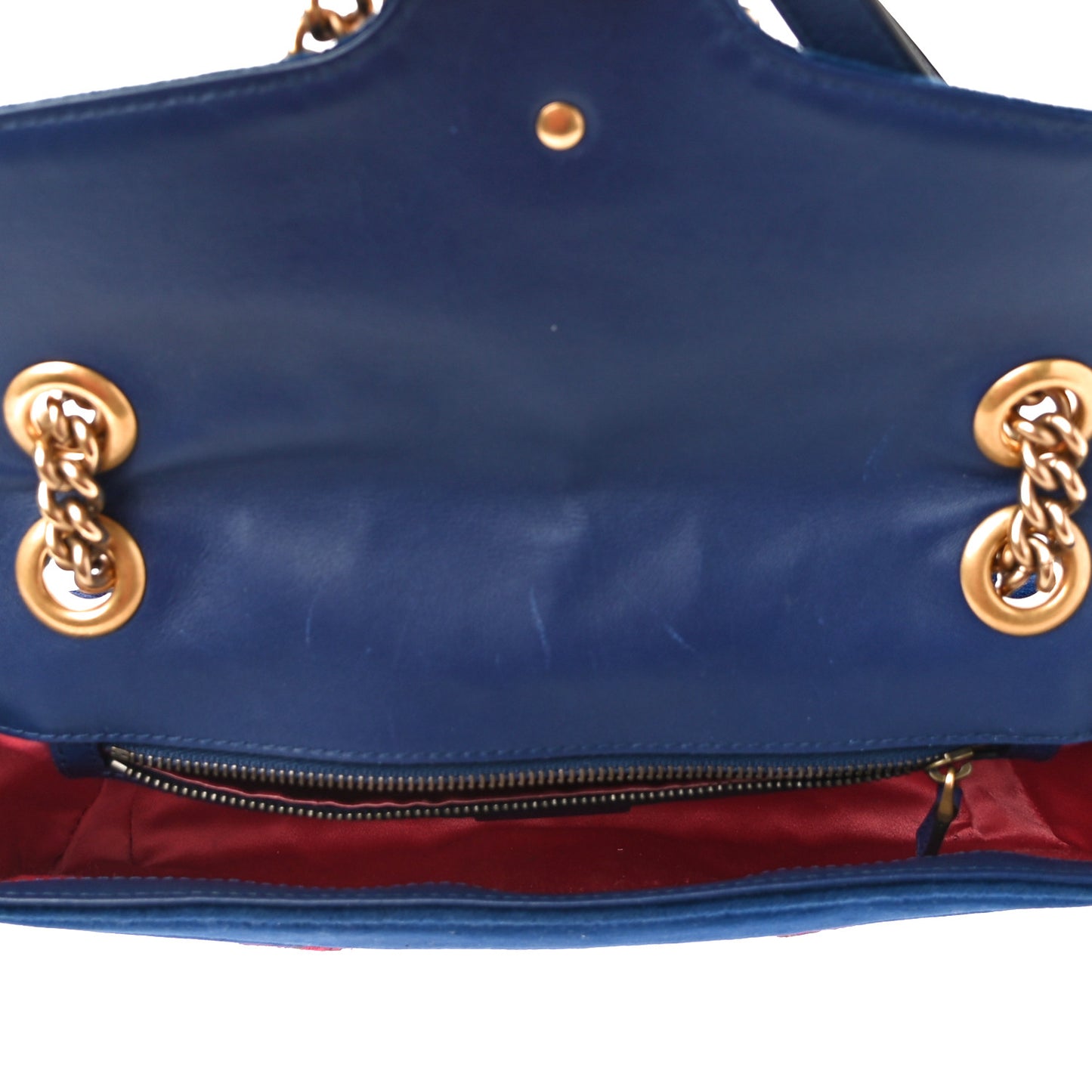 Velvet Matelasse Deer Embroidered Small GG Marmont Shoulder Bag Cobalt