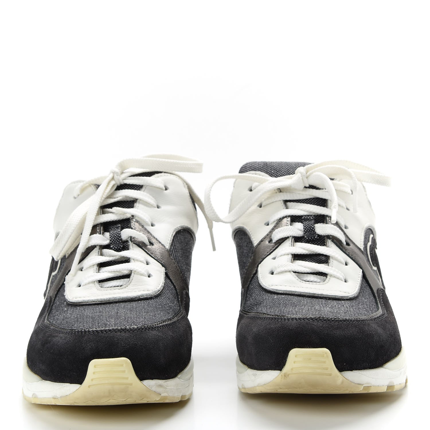 Chanel Denim Suede Calfskin CC Sneakers 40 Grey 2 of 9