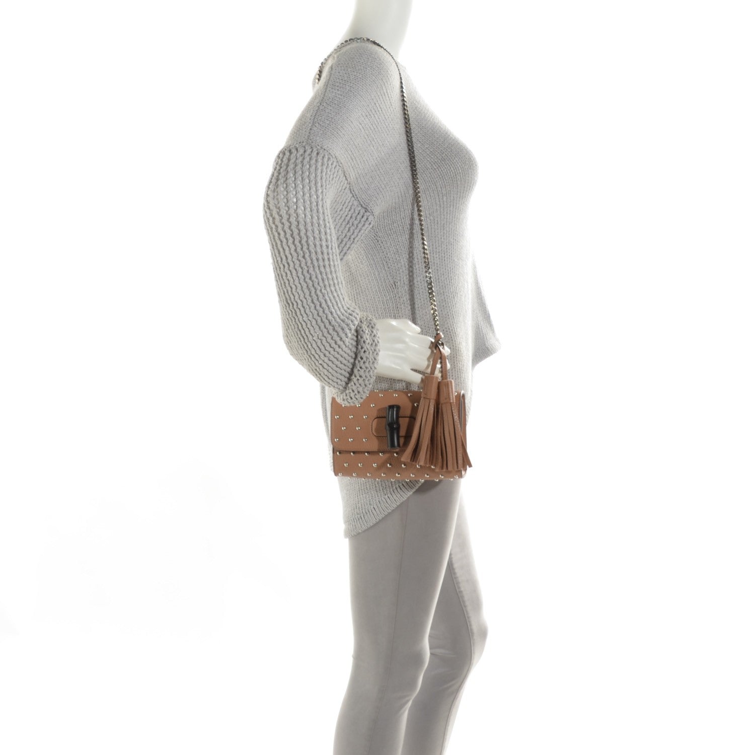 Gucci Calfskin Studded Small Miss Bamboo Shoulder Bag Camelia 2 of 7