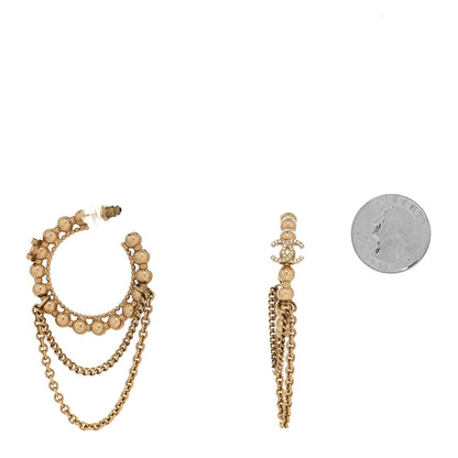Chanel Metal Crystal Bead Chain CC Hoop Earrings Gold 2 of 4