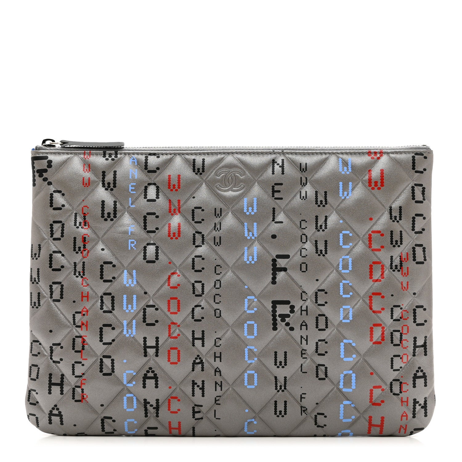 Chanel Metallic Lambskin Quilted Large Data Center Cosmetic Case Silver 1 of 7